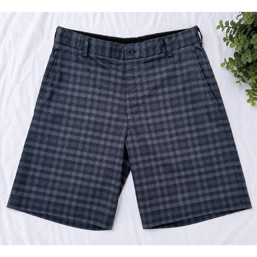 Nike Golf Dri-FIT Men’s Gray Plaid Flat Front Golf Shorts 33 Pockets Stretch